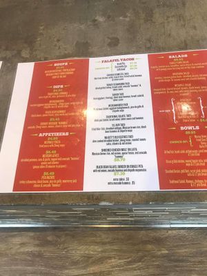 Some of the menu at Falafel Taco in Pleasantville