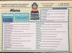 Menu at Mémé Tartine in Mons