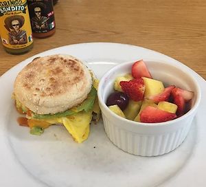 vegetarian breakfast sandwich; ask them to swap bacon for avocado at The Village Cafe in San Francisco