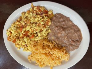 Tofu veggie scramble (ask to add some lettuce and avo, that would have been perfect) at El Charrito Market in Gilroy