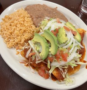 enchiladas de papa - roja  at El Charrito Market in Gilroy