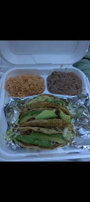 Tacos Dorados with beans at El Charrito Market in Gilroy