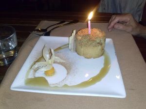 warm gravenstein apple-ginger streusel at Millennium in Oakland