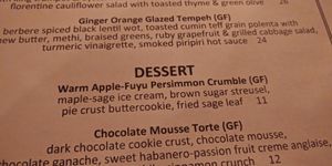 Menu at Millennium in Oakland