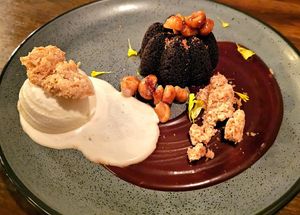 Chocolate cake at Millennium in Oakland