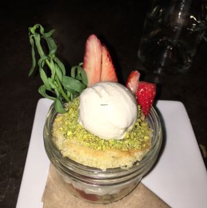 Strawberry trifle at Millennium in Oakland