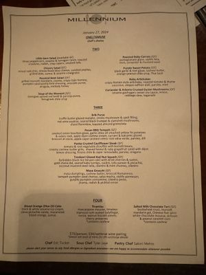 Menu Jan 2024 #Veganuary at Millennium in Oakland
