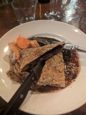 Purple potato roll and curry at Millennium in Oakland