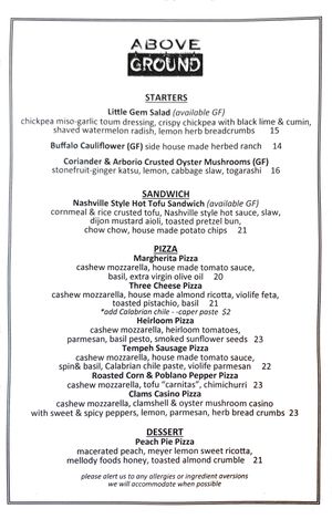 Pizza pop-up menu on 2024-08-05  at Millennium in Oakland