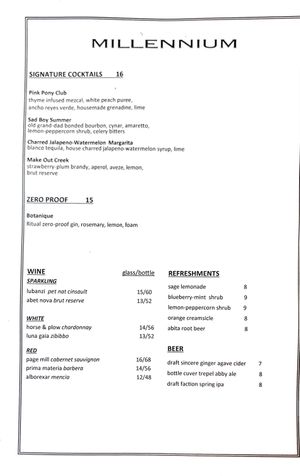 Pizza pop-up drinkmenu on 2024-08-05  at Millennium in Oakland