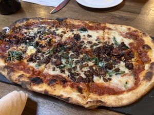 Tempeh sausage pizza  at Millennium in Oakland