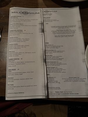 Delicious cocktails and mocktails menu   at Millennium in Oakland