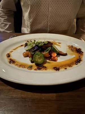 Seared Korean Rice Cakes. Great flavor, one of my favorites of the night. An enjoyable level of spice.   at Millennium in Oakland