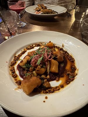 Sweet Potato-Masa Dumplings. Enjoyable play on Latin flavors and unique use of masa.  at Millennium in Oakland