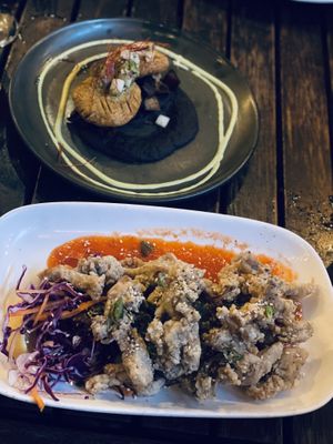 Oyster mushrooms and masa sopes  at Millennium in Oakland