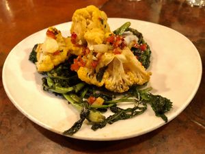 Grilled Rabe & Roasted Cauliflower :: smoked sweet & spicy peperonata, pickled kohlrabi at Millennium in Oakland