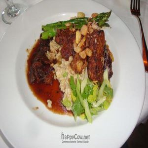 mustard seed and black pepper smoked tempeh with barley risotto at Millennium in Oakland