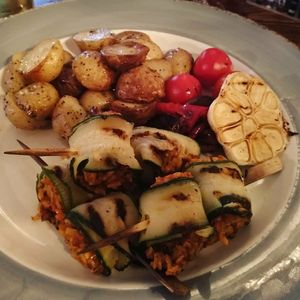 Grilled vegan courgette rolls with sautéed potatoes at High Park in Huddersfield