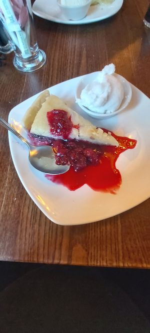 Vegan bakewell tart with ice cream -- delicious! at High Park in Huddersfield