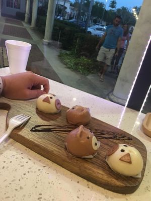 The cutest red bean bao buns in the world (sweeter than I expected, would make a great vegan dessert)  at Sovereign in Plantation