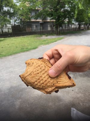 Poor fish lost part of his face ;( at Taiyaki Hiiragi in Tokyo