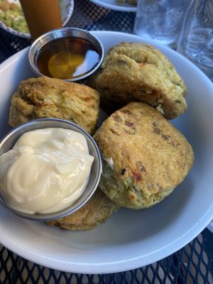 Biscuits with vegan butter and agave  at Bang Bang Kitchen in Seattle