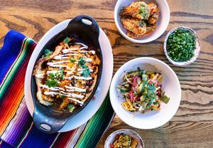 Stuffed Sopapillas.
Vegan options-Impossible Ground, Tofu Chorizo and "al pastor" jackfruit at Bang Bang Kitchen in Seattle