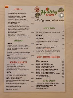 The menu at Healthy Be Good in Gran Canaria