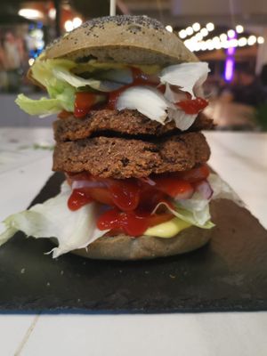 Black burger at Healthy Be Good in Gran Canaria