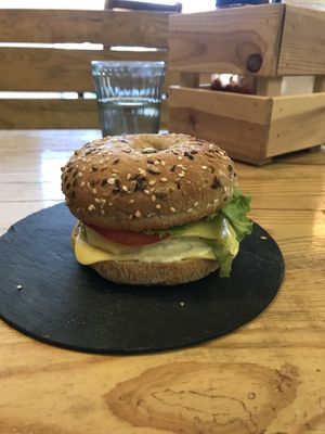 vegan bagle burger at Izzy's Market Vegetarian Boutique in Vila Do Bispo