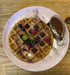 Waffle with homemade “nutella"  at Izzy's Market Vegetarian Boutique in Vila Do Bispo