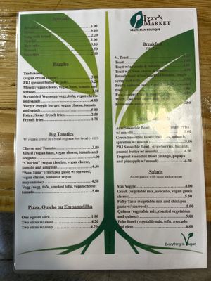 Speise/Getränkekarte  at Izzy's Market Vegetarian Boutique in Vila Do Bispo