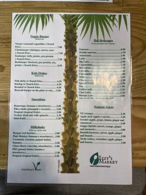 Speise/Getränkekarte  at Izzy's Market Vegetarian Boutique in Vila Do Bispo