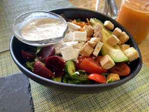 Greek salad  at Izzy's Market Vegetarian Boutique in Vila Do Bispo