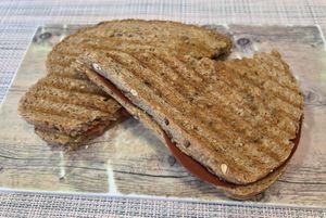Mixed toast with "ham and cheese " at Izzy's Market Vegetarian Boutique in Vila Do Bispo
