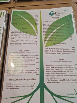 Menu at Izzy's Market Vegetarian Boutique in Vila Do Bispo