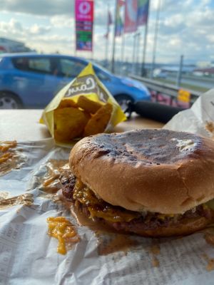 Patty melt and Hash browns. Bun looked a little charred, but it didn't affect the taste.  at Junkyard in Reykjavik