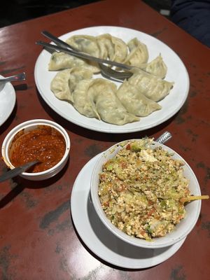 Momos and tofu scramble   at Takhyil Peace Cafe in Dharamshala