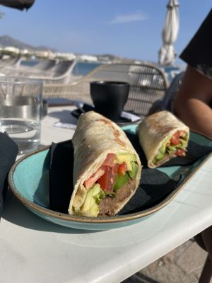 Vegan Tortilla with vegan Burger, Guacemole…  at Aperitton in Crete