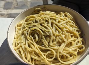 Linguine with vegan pesto at Aperitton in Crete