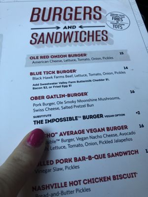 I’m pretty sure any burger can be made with the impossible burger  at Ole Red in Gatlinburg