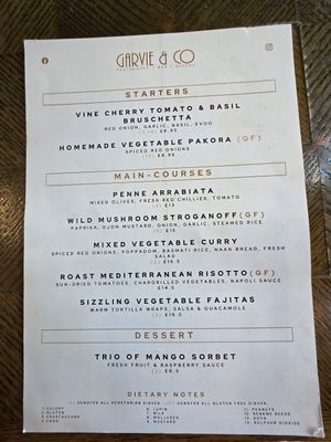 Vegan Menu April 2025 at Garvie & Co in Milngavie