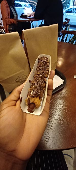 Churro with chocolate sprinkles and vegan "nutella" filling at The Boinas in Sao Paulo