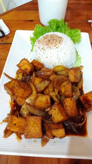 Mushroom Tofu with Rice at ROM Vegetarian Restaurant in Hoi An