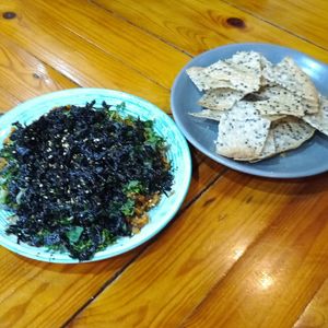 Mushrooms with crackers at ROM Vegetarian Restaurant in Hoi An