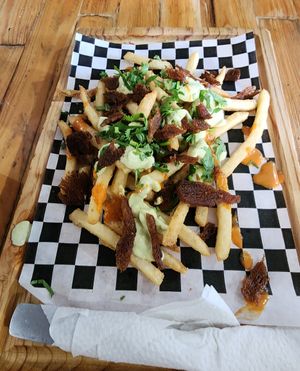 Great flavor and texture of their vegan bacon at Blooming Onion - Moctezuma in Guadalajara