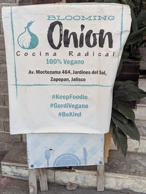 Signage at Blooming Onion - Moctezuma in Guadalajara