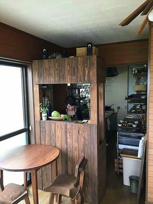 Owner in her kitchen at Hiyoriya in Yakushima