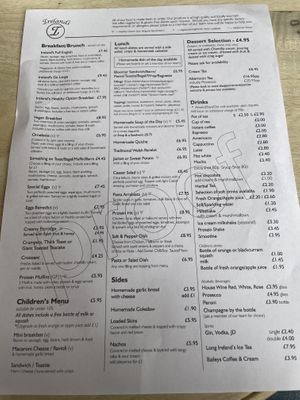Menu June 2022  at Ireland's Deli Bistro in Widnes