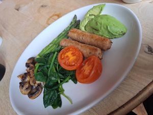 Vegan breakfast, I requested without beans. Also comes with toast and a tea or coffee. at Ireland's Deli Bistro in Widnes